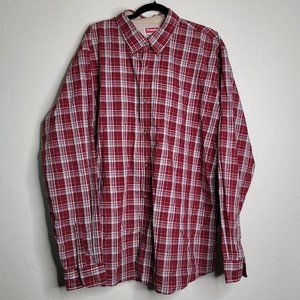 Wrangler Wrancher Mens 2XT Tall Button Shirt Cotton  Poly Long Sleeve Red Plaid
